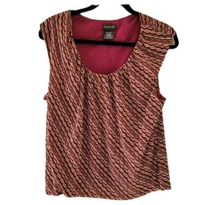 George sleeveless blouse. Maroon, orange, & white
